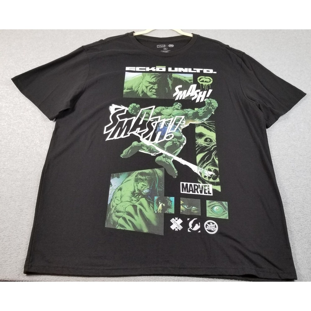 Ecko Unltd Marvel T-Shirt Mens 2XL Black Green Incredible Hulk Smash Graphic Tee